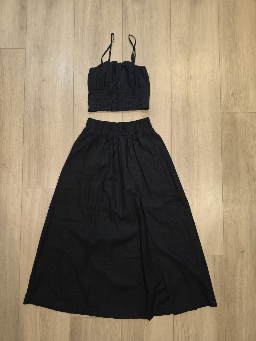 Abercrombie & Fitch Black Linen Blend Two Piece Set Crop Top Maxi Skirt XS S